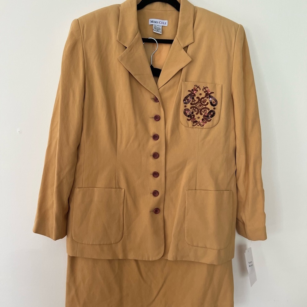 MIMS/COLE‎ Women 100% SILK VTG Blazer Coat Suit Set size 16 Golden Yellow Modest - Picture 12 of 16